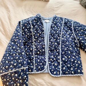 entro Navy Quilted Floral Crop Jacket
